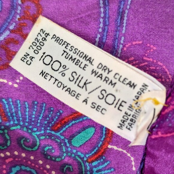 Liz Claiborne Vintage 80's Purple Red Silk Floral Square Scarf Made in Japan - Picture 6 of 8